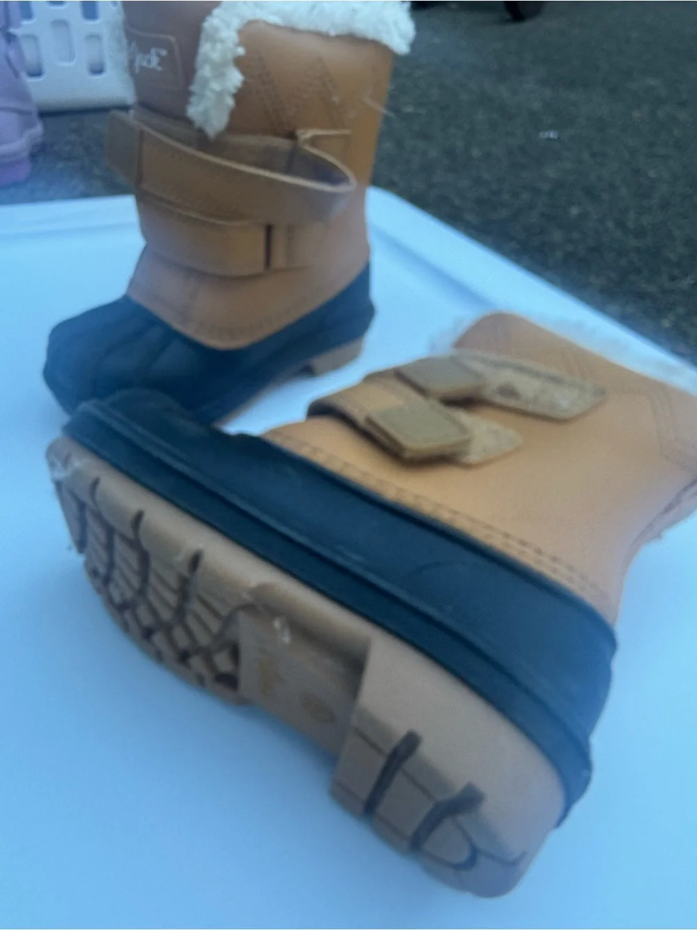 Cat & Jack Tan and Black Kids Waterproof Winter Boots with Faux Fur